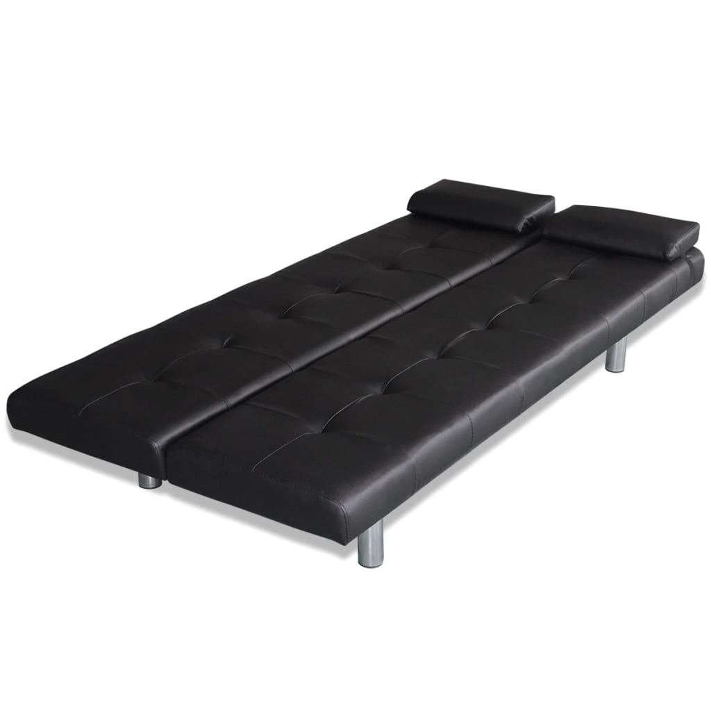 Sofa Bed with Two Pillows Artificial Leather Adjustable Black - Newstart Furniture