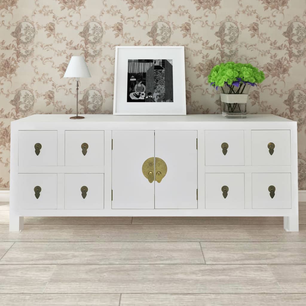 Wooden Sideboard Asian Style with 8 Drawers and 2 Doors - Newstart Furniture