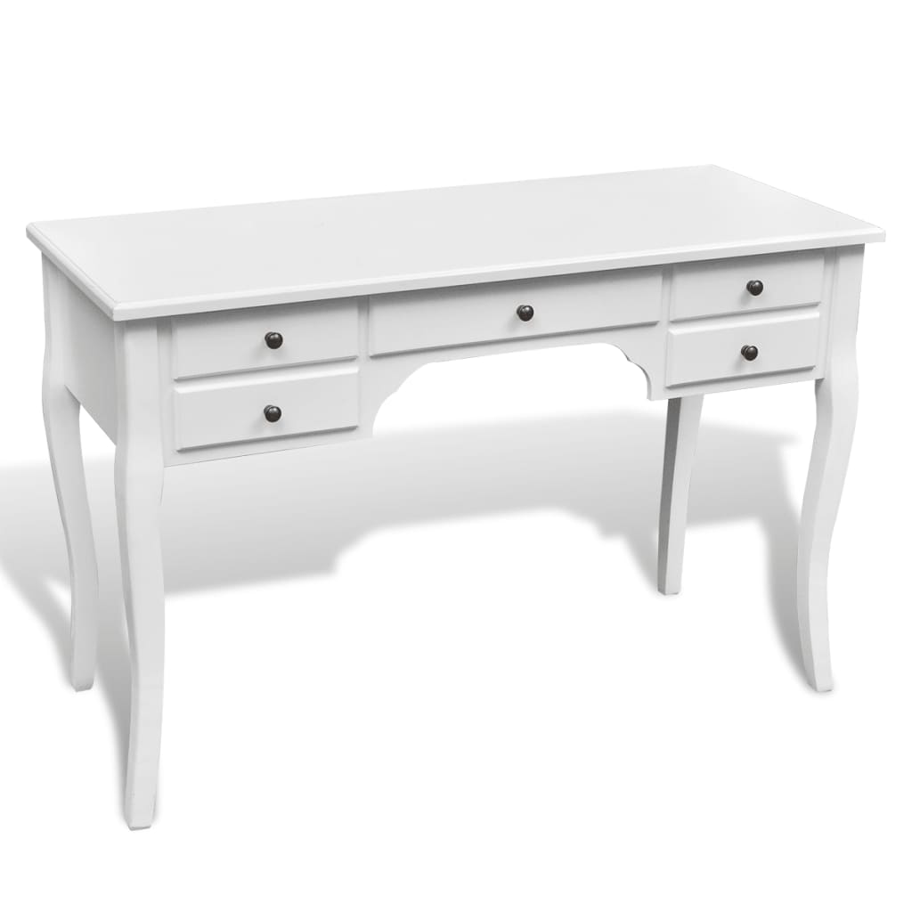 Wooden French Desk with Curved Legs and 5 Drawers - Newstart Furniture