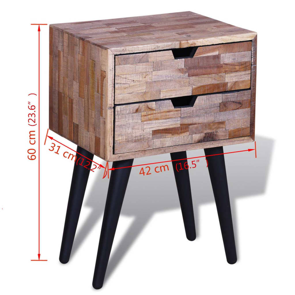 Nightstand with 2 Drawers Reclaimed Teak Wood - Newstart Furniture