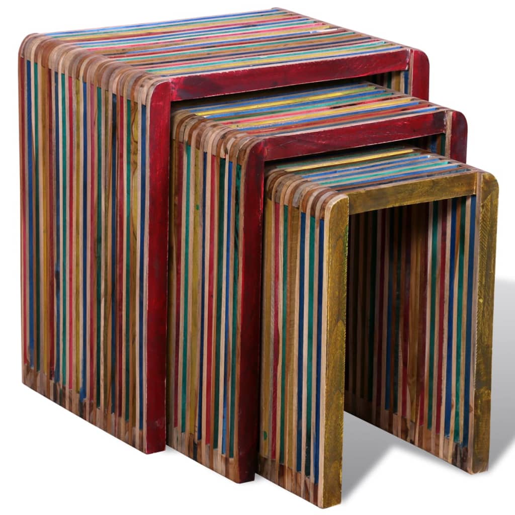 Nesting Table Set 3 Pieces Colourful Reclaimed Teak - Newstart Furniture