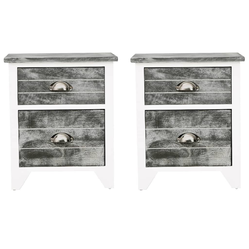 Nightstand 2 pcs with 2 Drawers Grey and White - Newstart Furniture