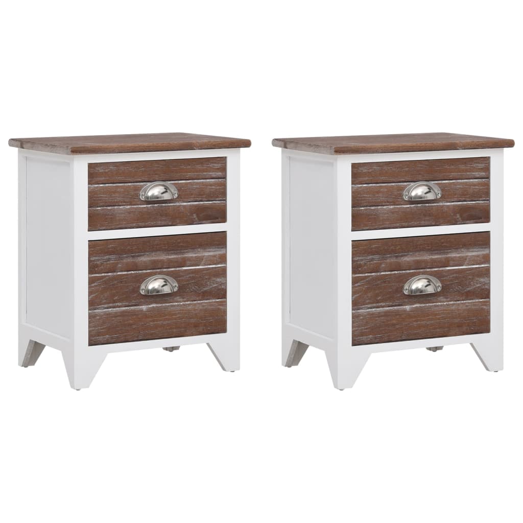 Nightstand 2 pcs with 2 Drawers Brown and White - Newstart Furniture