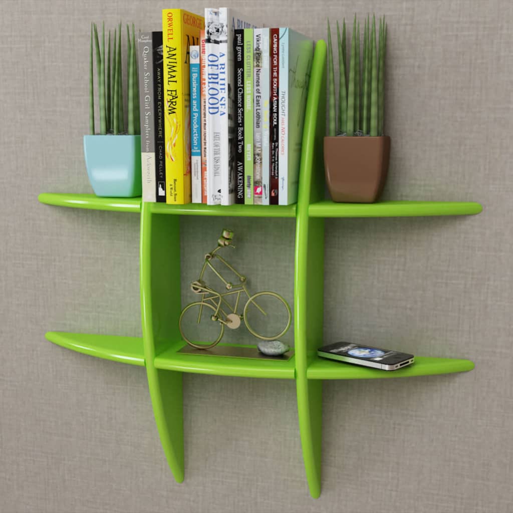 Green MDF Floating Wall Display Shelf Book/DVD Storage - Newstart Furniture
