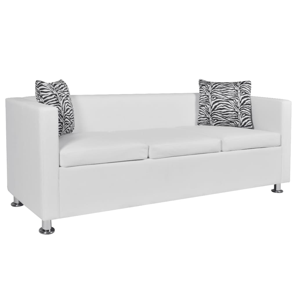 Sofa 3-Seater Artificial Leather White - Newstart Furniture