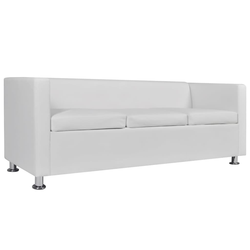 Sofa 3-Seater Artificial Leather White - Newstart Furniture