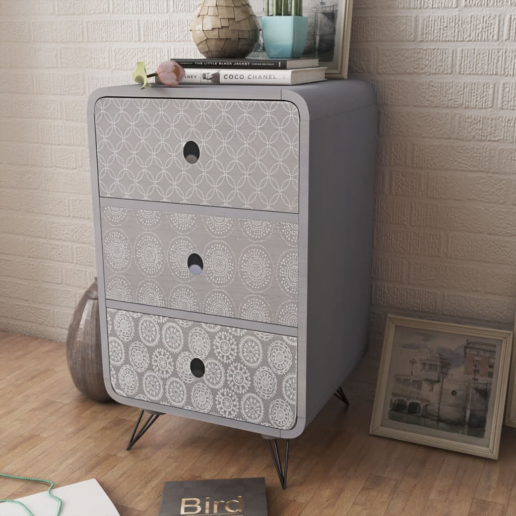 Side Cabinet with 3 Drawers Grey - Newstart Furniture