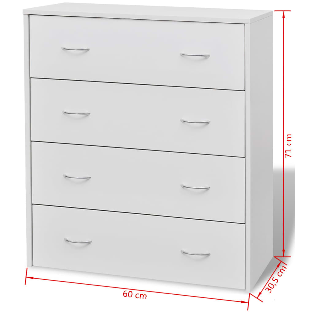 Sideboard with 4 Drawers 60x30.5x71 cm White - Newstart Furniture