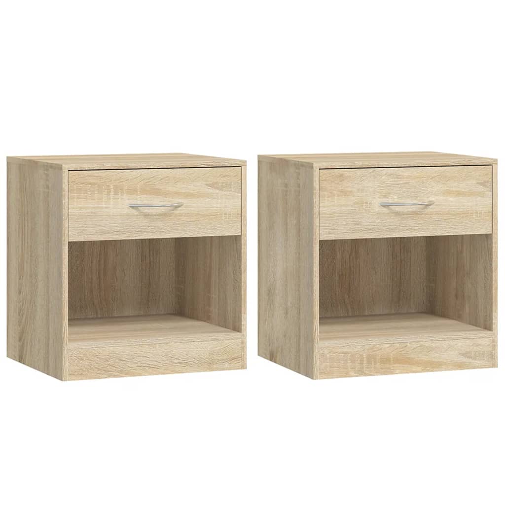 Nightstand 2 pcs with Drawer Oak Colour - Newstart Furniture