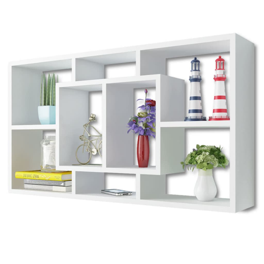 Floating Wall Display Shelf 8 Compartments White - Newstart Furniture