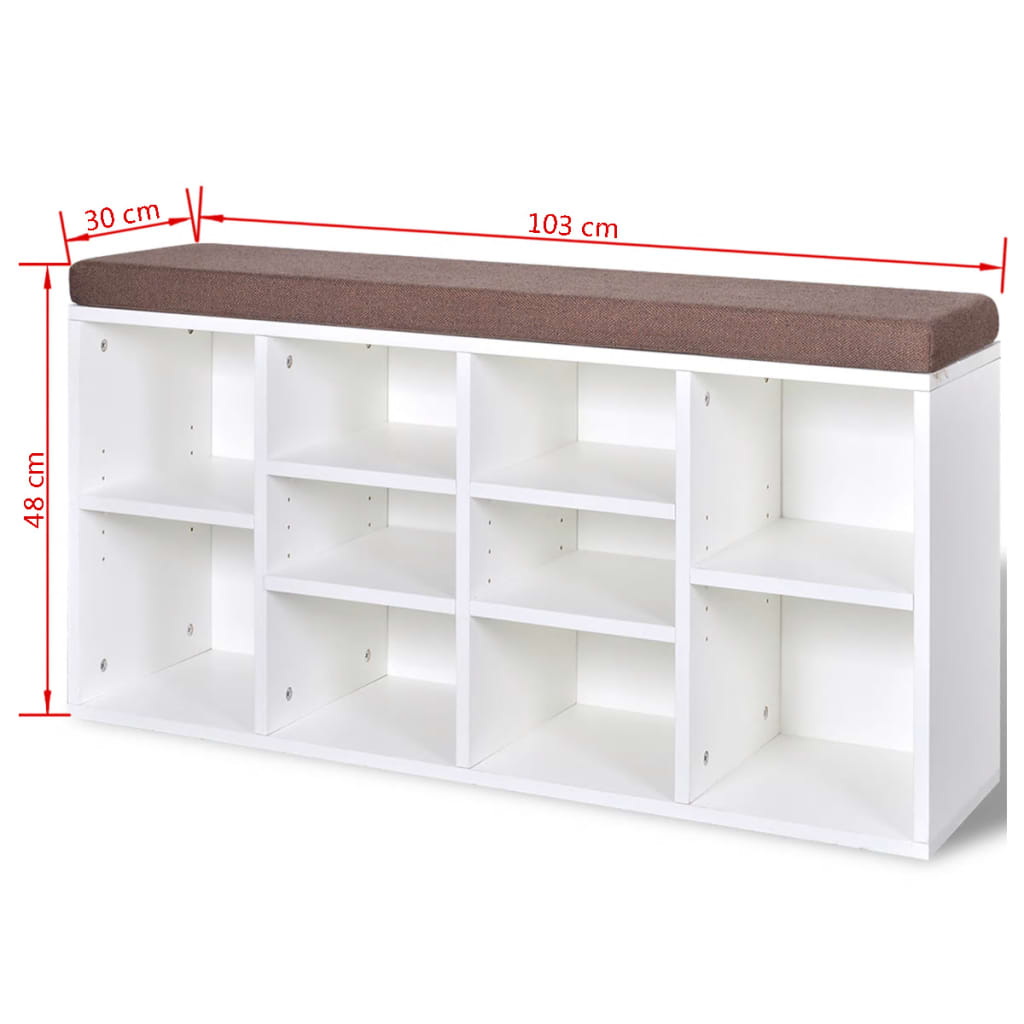 Shoe Storage Bench 10 Compartments White - Newstart Furniture