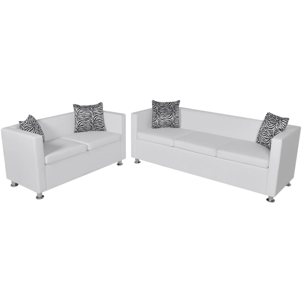 Sofa Set Artificial Leather 3-Seater and 2-Seater White - Newstart Furniture