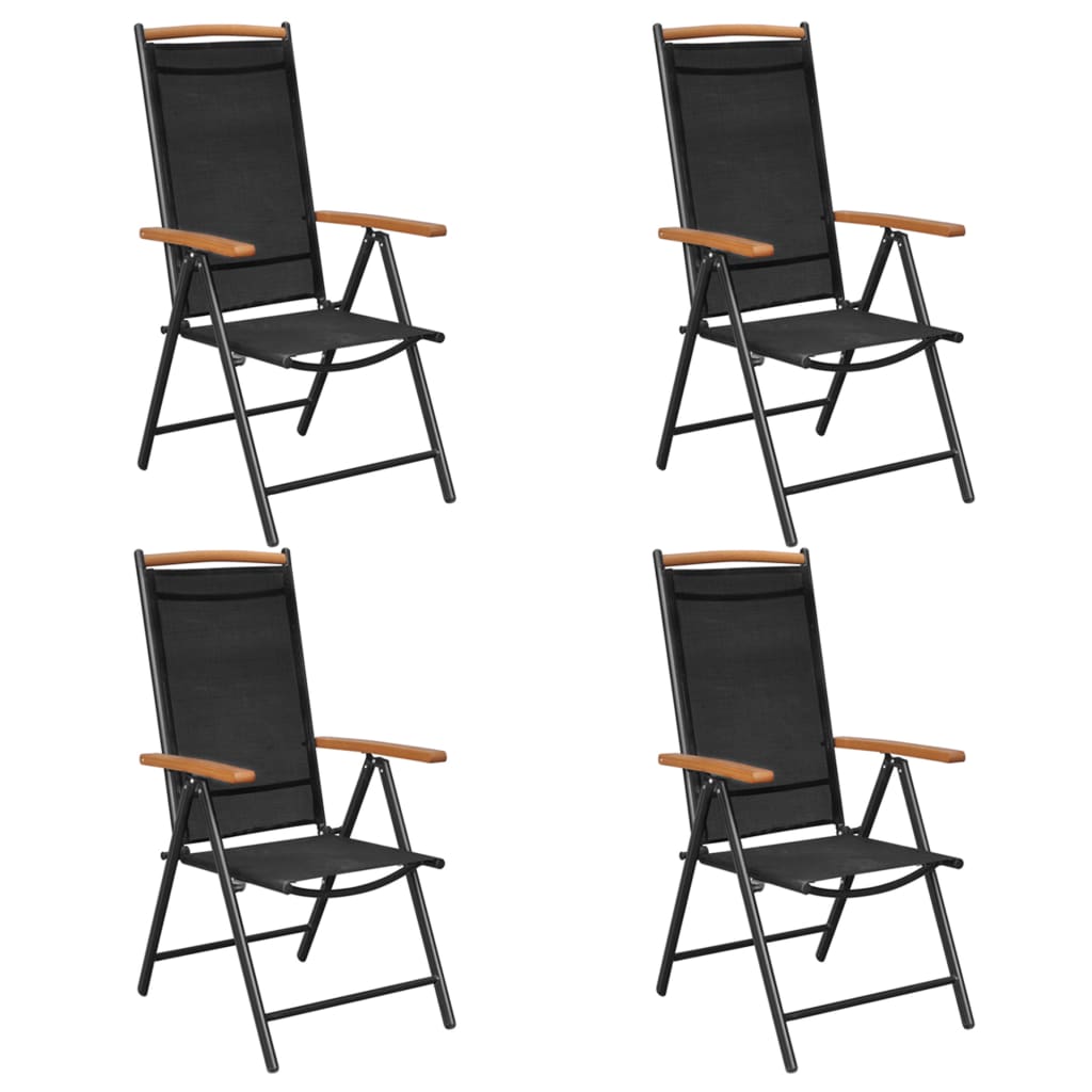Folding Garden Chairs 4 pcs Aluminium and Textilene Black - Newstart Furniture