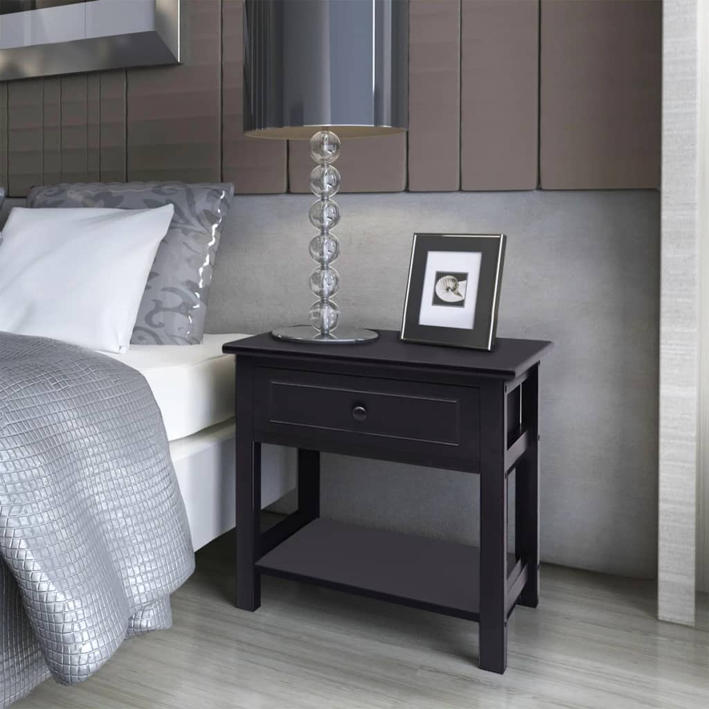 Bedside Cabinet Wood Black - Newstart Furniture