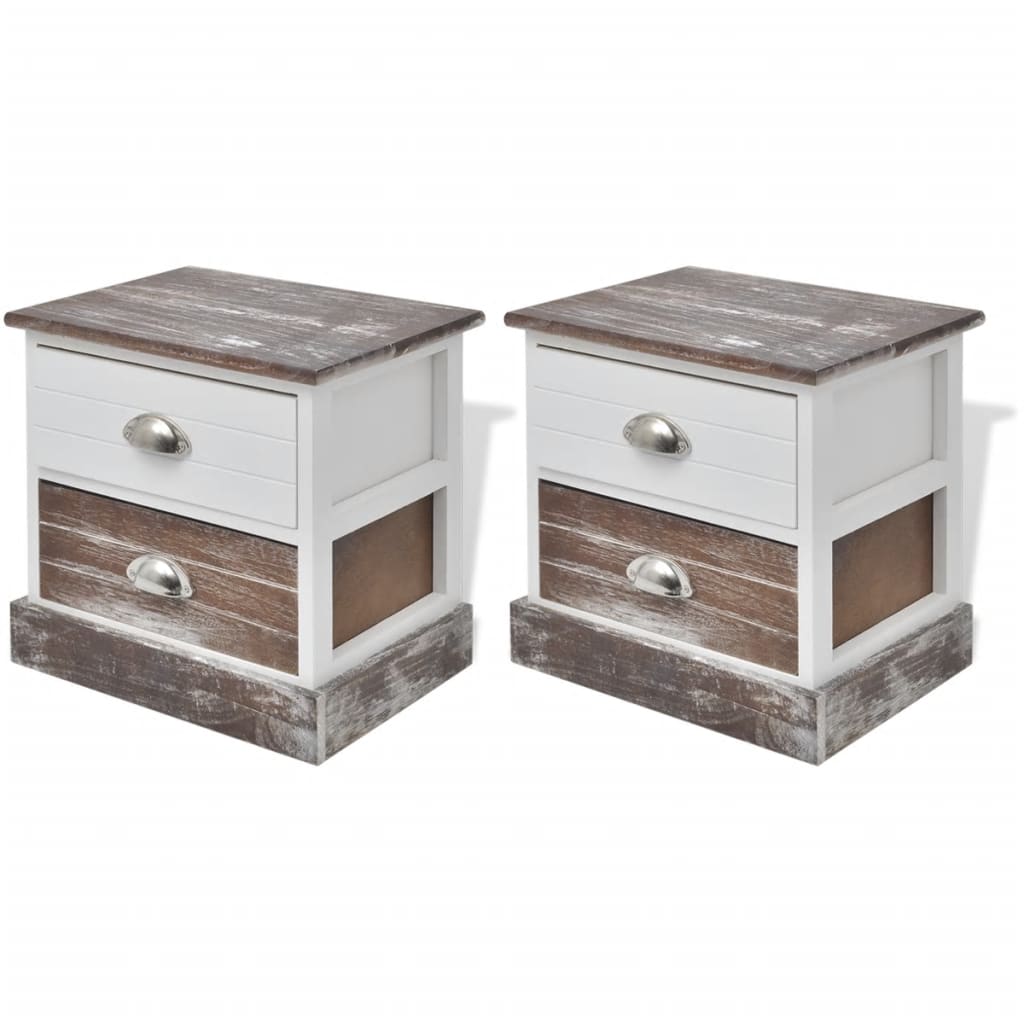 Bedside Cabinets 2 pcs Brown and White - Newstart Furniture