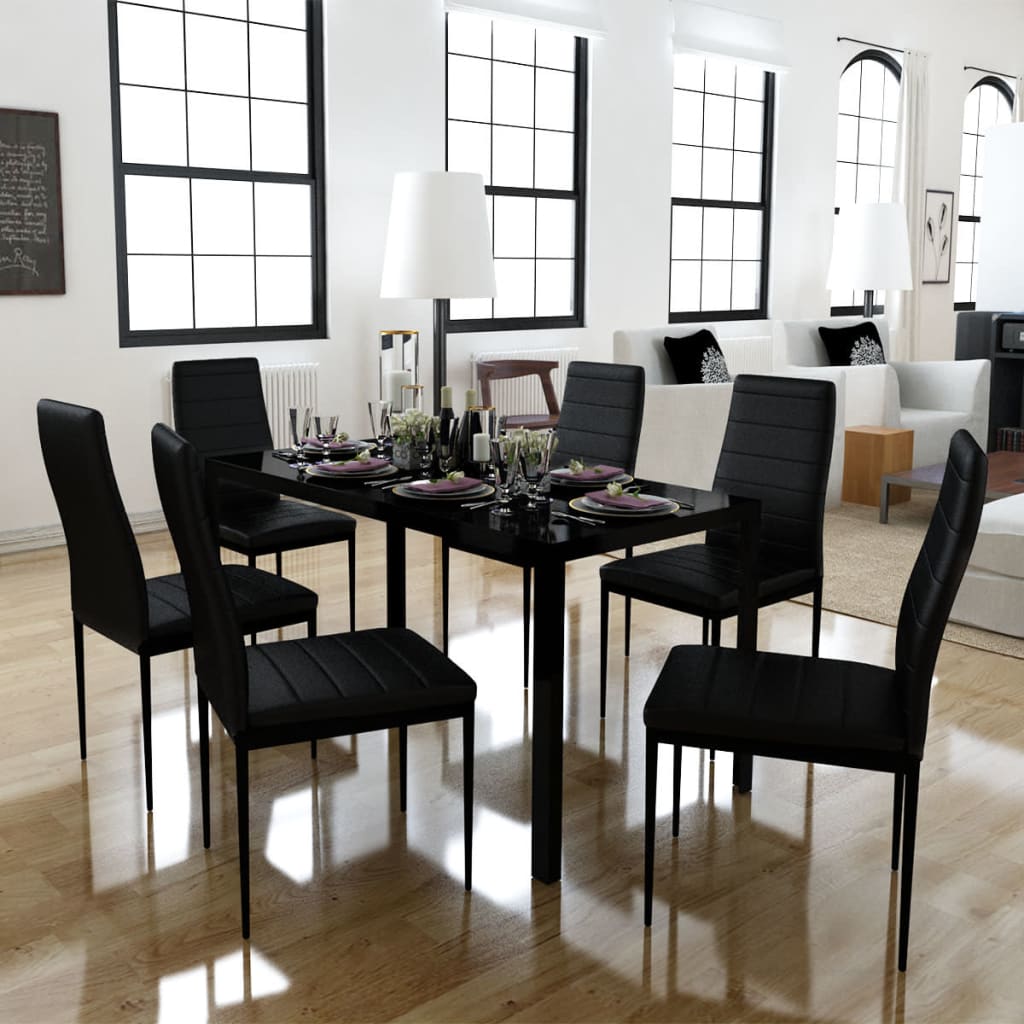 Seven Piece Dining Table Set Black - Newstart Furniture