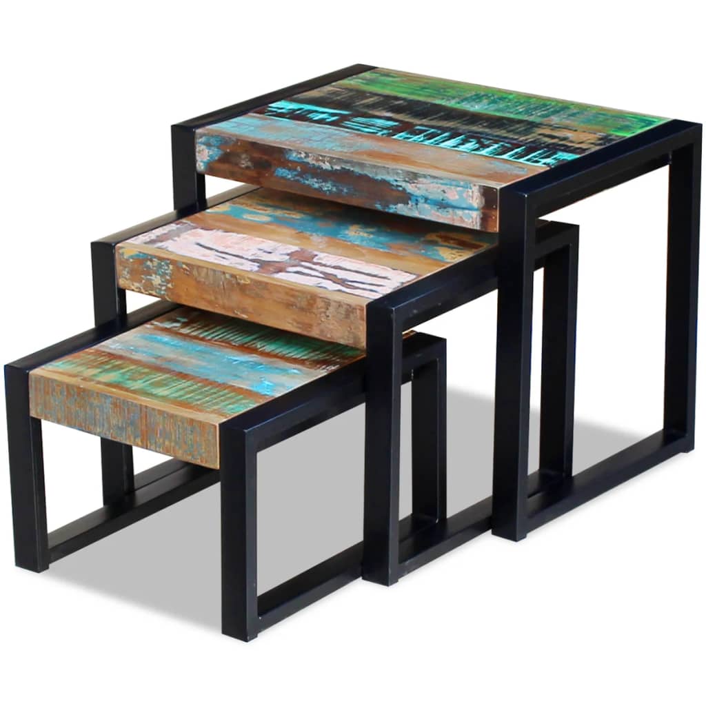 Three Piece Nesting Tables Solid Reclaimed Wood - Newstart Furniture