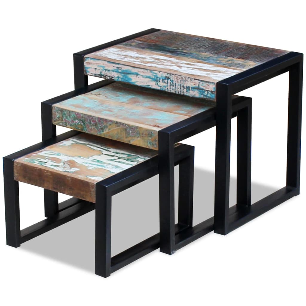 Three Piece Nesting Tables Solid Reclaimed Wood - Newstart Furniture
