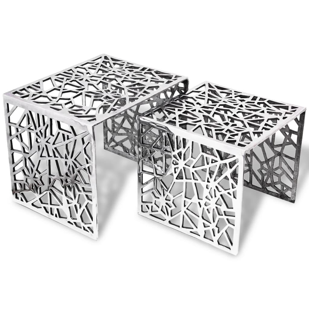 Two Piece Side Tables Square Aluminium Silver - Newstart Furniture