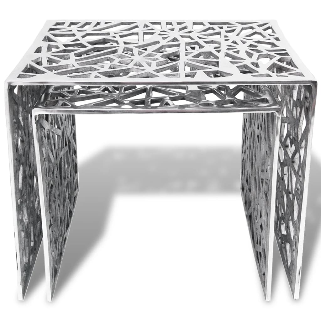 Two Piece Side Tables Square Aluminium Silver - Newstart Furniture