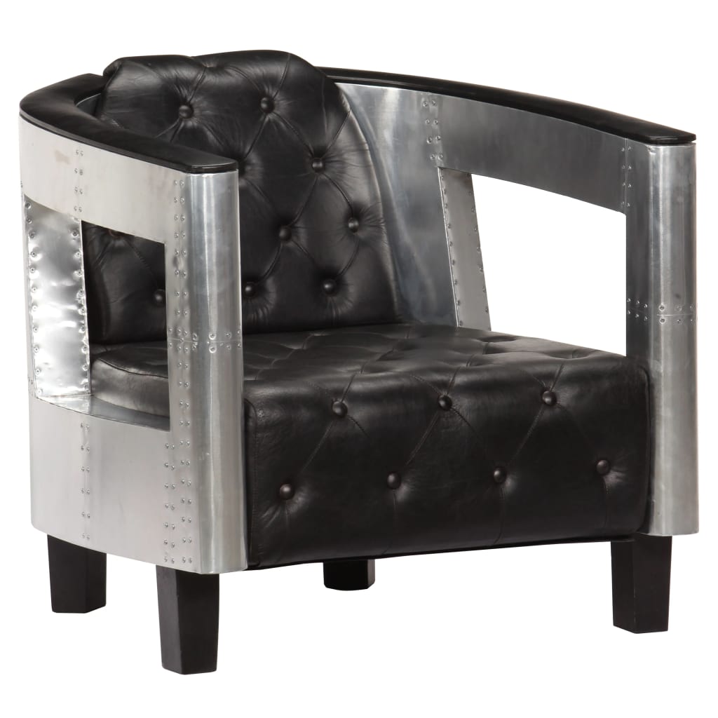 Aviator Armchair Black Real Leather - Newstart Furniture