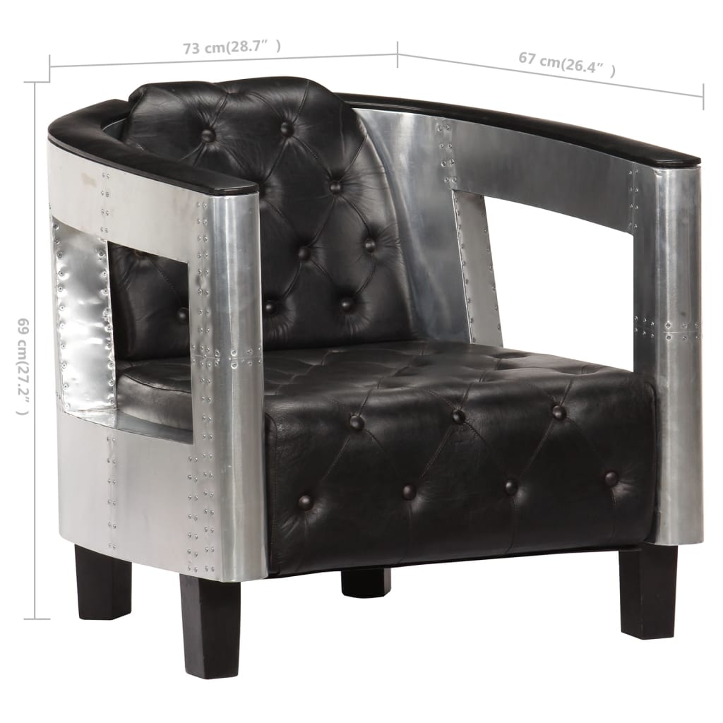 Aviator Armchair Black Real Leather - Newstart Furniture
