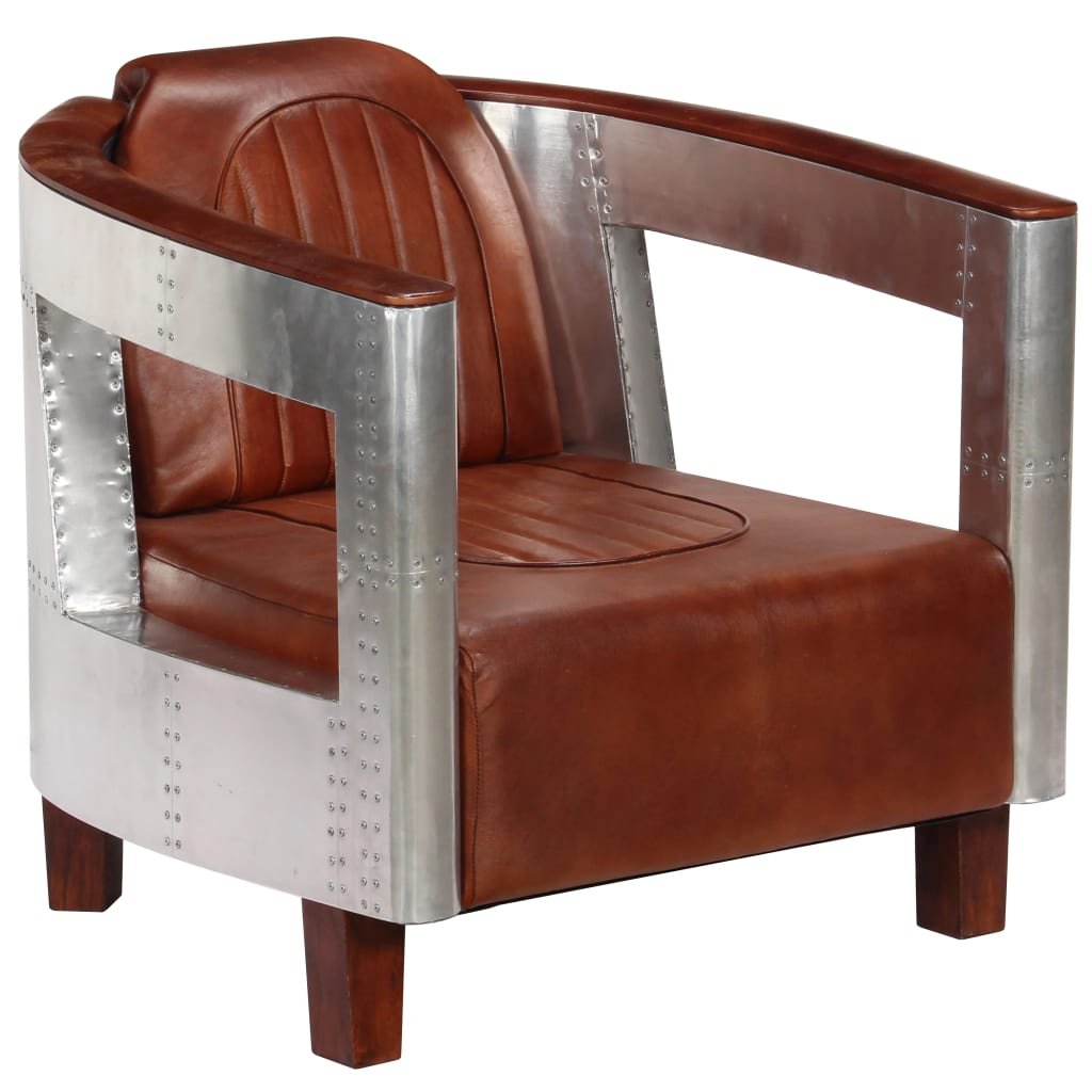 Aviator Armchair Brown Real Leather - Newstart Furniture