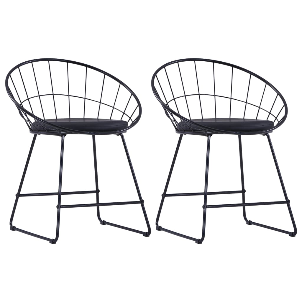Dining Chairs with Faux Leather Seats 2 pcs Black Steel - Newstart Furniture