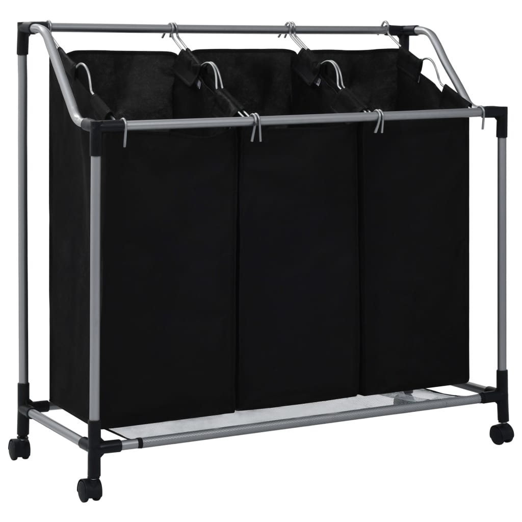 Laundry Sorter with 3 Bags Black Steel - Newstart Furniture