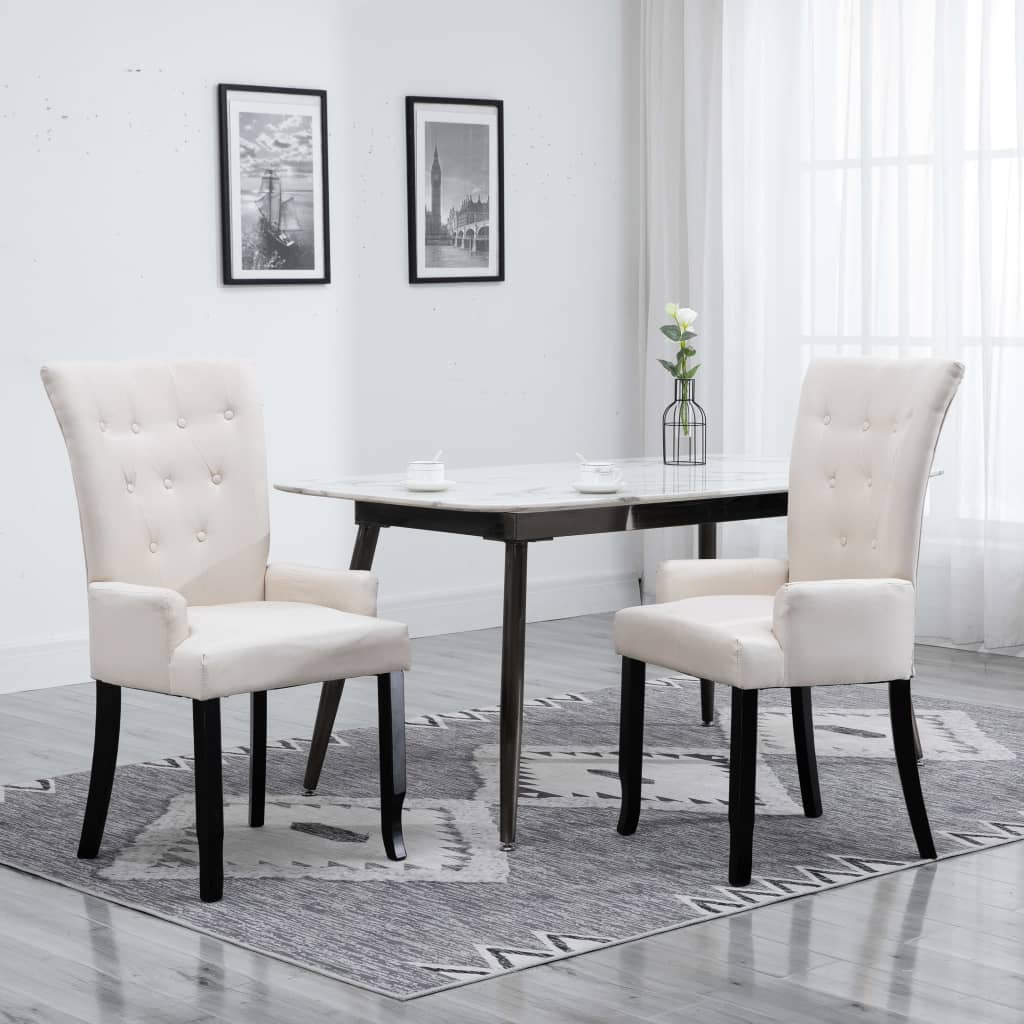 Dining Chair with Armrests Beige Fabric - Newstart Furniture