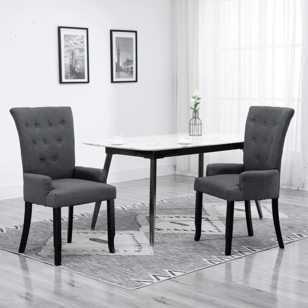 Dining Chair with Armrests Dark Grey Fabric - Newstart Furniture
