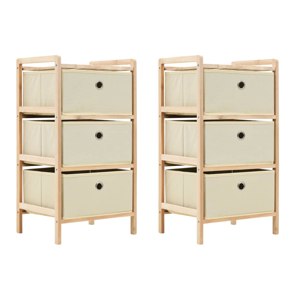 Storage Racks with 3 Fabric Baskets 2 pcs Beige Cedar Wood - Newstart Furniture