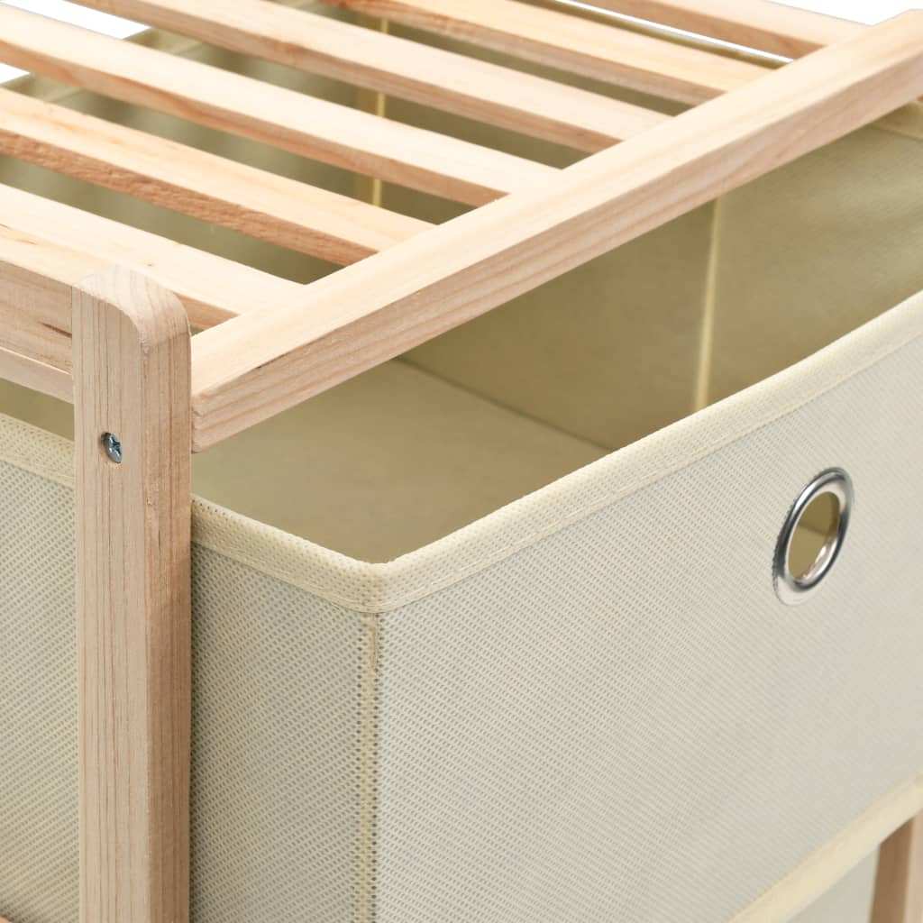 Storage Racks with 3 Fabric Baskets 2 pcs Beige Cedar Wood - Newstart Furniture