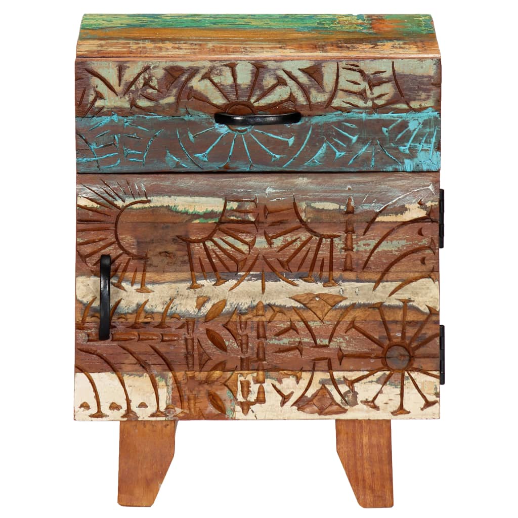 Hand Carved Bedside Cabinet 40x30x50 cm Solid Reclaimed Wood - Newstart Furniture