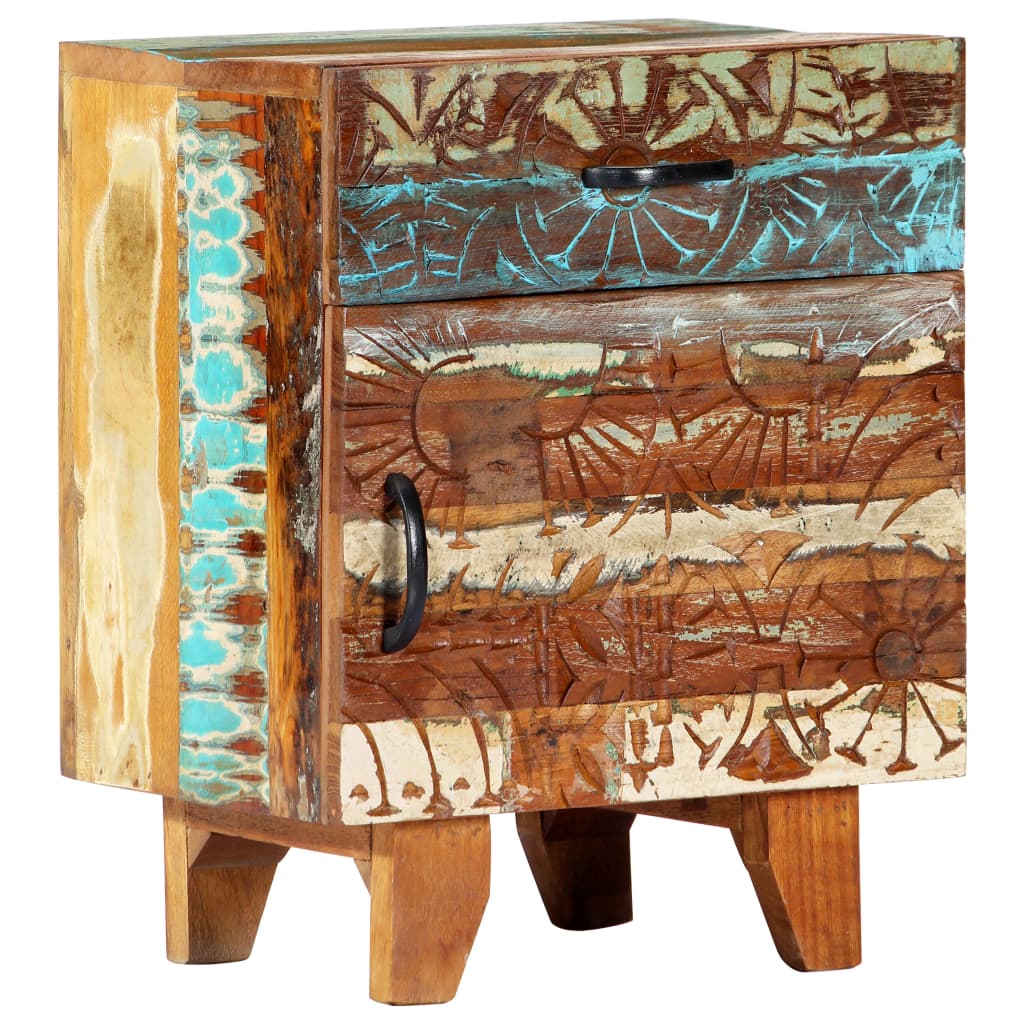 Hand Carved Bedside Cabinet 40x30x50 cm Solid Reclaimed Wood - Newstart Furniture