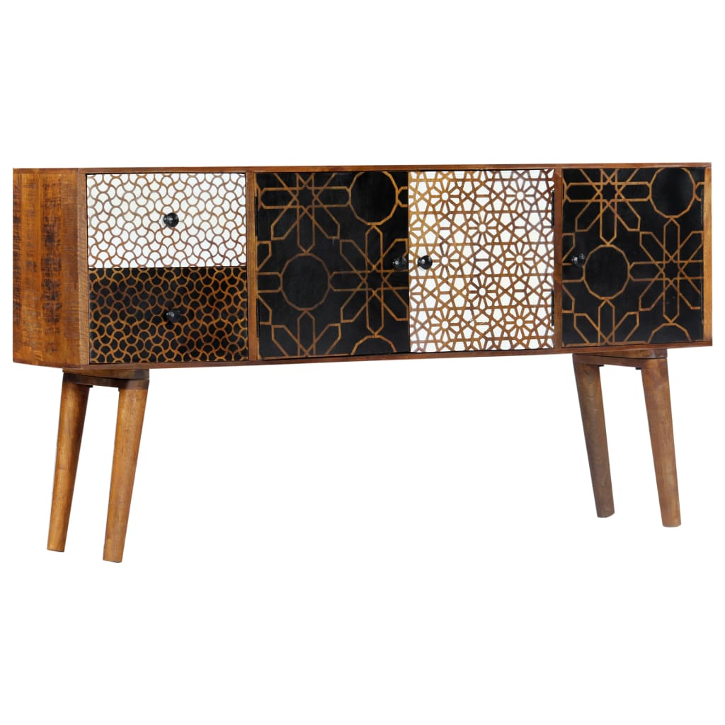 Sideboard with Printed Pattern 130x30x70 cm Solid Mango Wood - Newstart Furniture