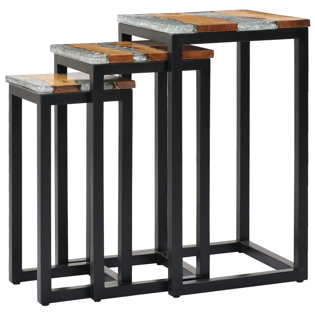 Nesting Tables 3 pcs Solid Teak Wood and Polyresin - Newstart Furniture