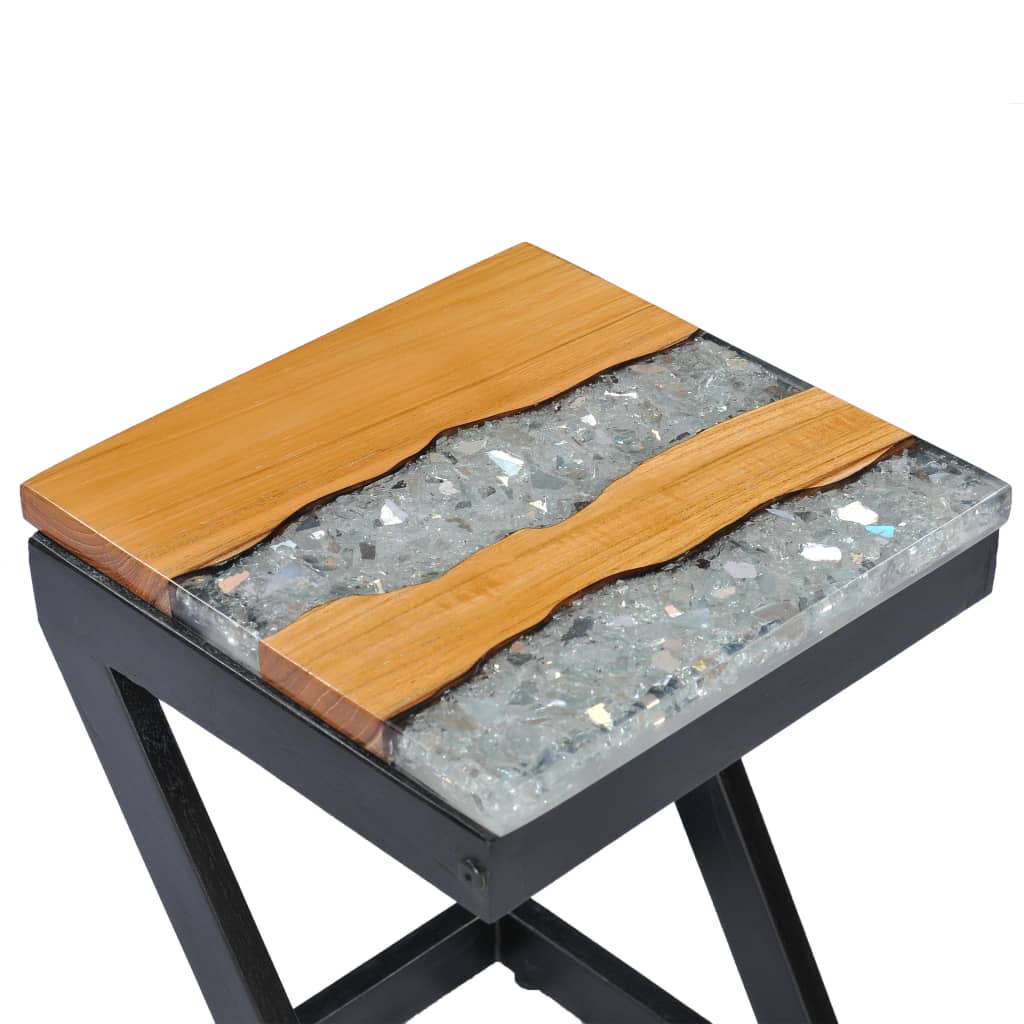 Coffee Table 30x30x50 cm Solid Teak Wood and Polyresin - Newstart Furniture