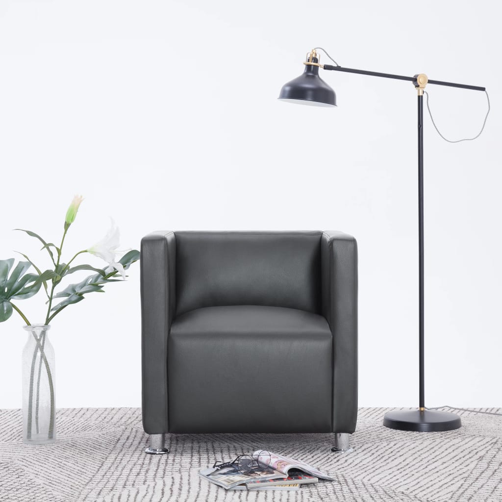 Cube Armchair Grey Faux Leather - Newstart Furniture