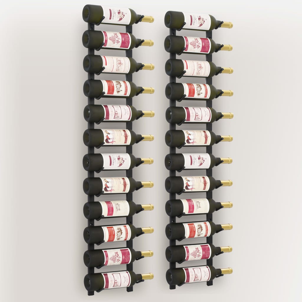 Wall Mounted Wine Racks for 12 Bottles 2 pcs Black Iron - Newstart Furniture