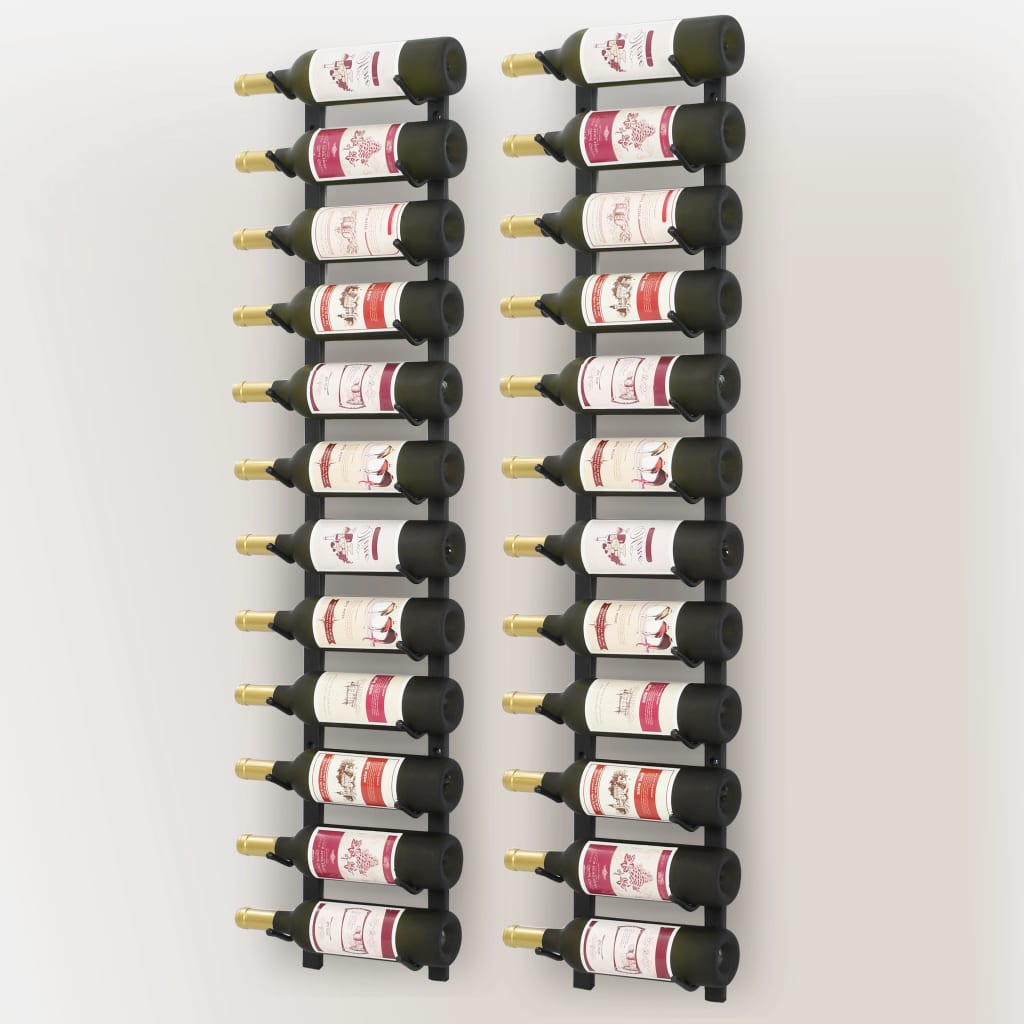 Wall Mounted Wine Racks for 12 Bottles 2 pcs Black Iron - Newstart Furniture
