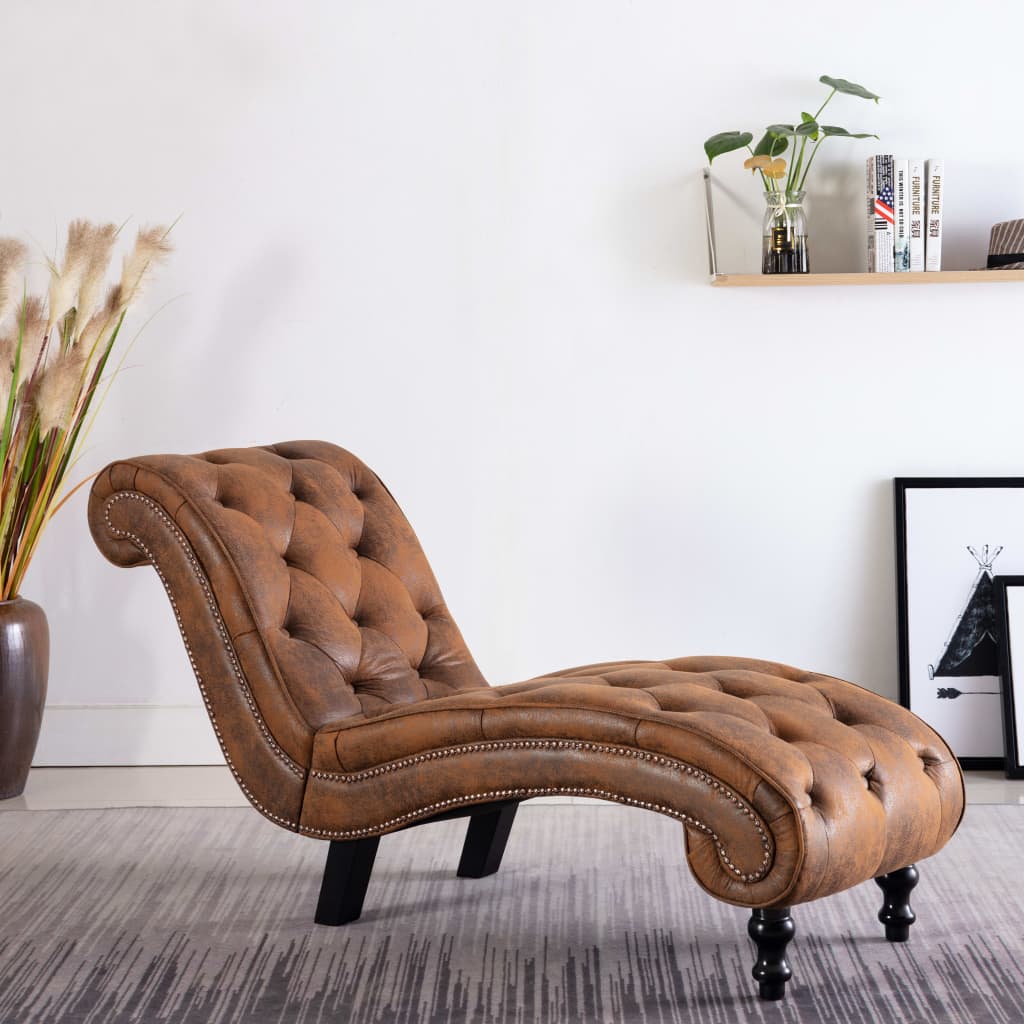 Chaise Lounge Brown Faux Suede Leather - Newstart Furniture