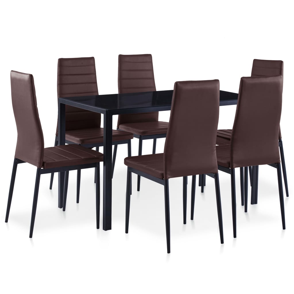 Seven Piece Dining Set Brown - Newstart Furniture