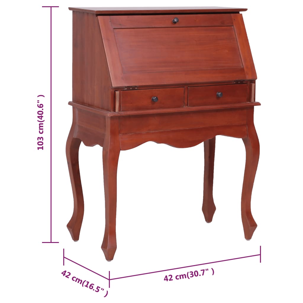 Secretary Desk Brown 78x42x103 cm Solid Mahogany Wood - Newstart Furniture