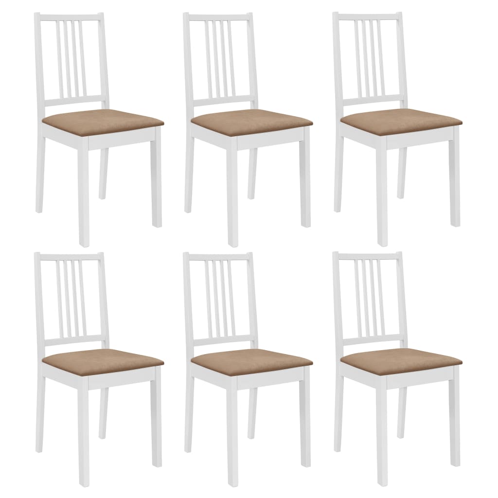 Dining Chairs with Cushions 6 pcs White Solid Wood - Newstart Furniture