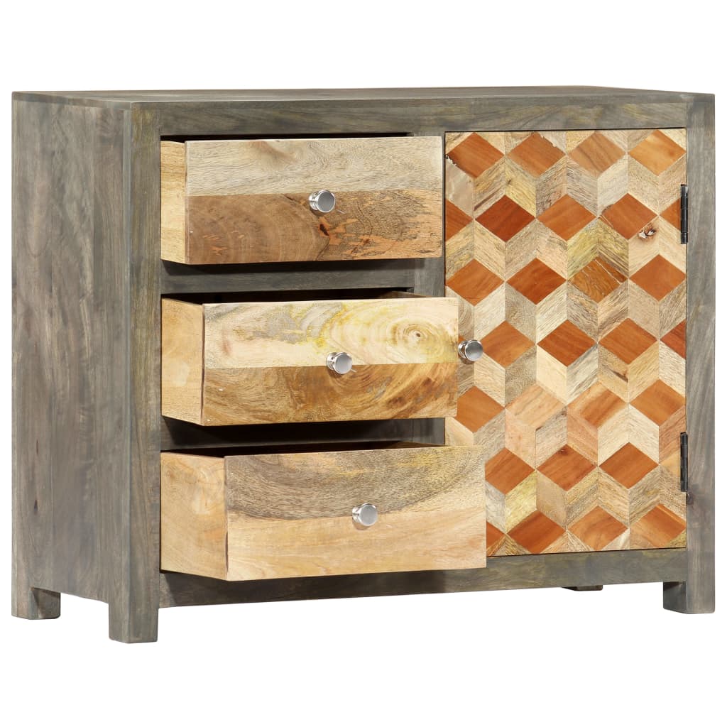 Side Cabinet Grey 75x30x60 cm Solid Mango Wood - Newstart Furniture