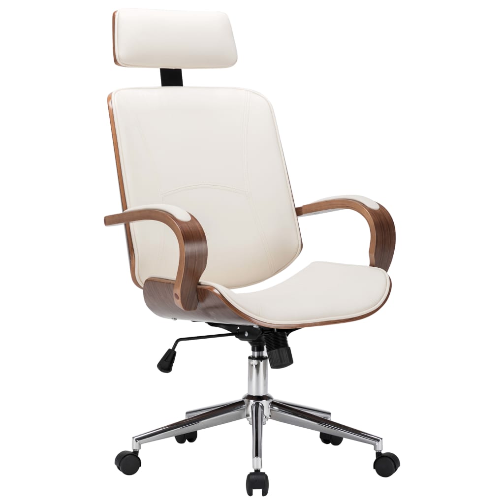 Swivel Office Chair with Headrest Cream Faux Leather and Bentwood - Newstart Furniture