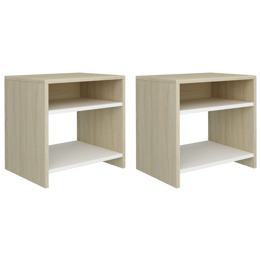 Bedside Cabinets 2 pcs White and Sonoma Oak 40x30x40 cm - Newstart Furniture