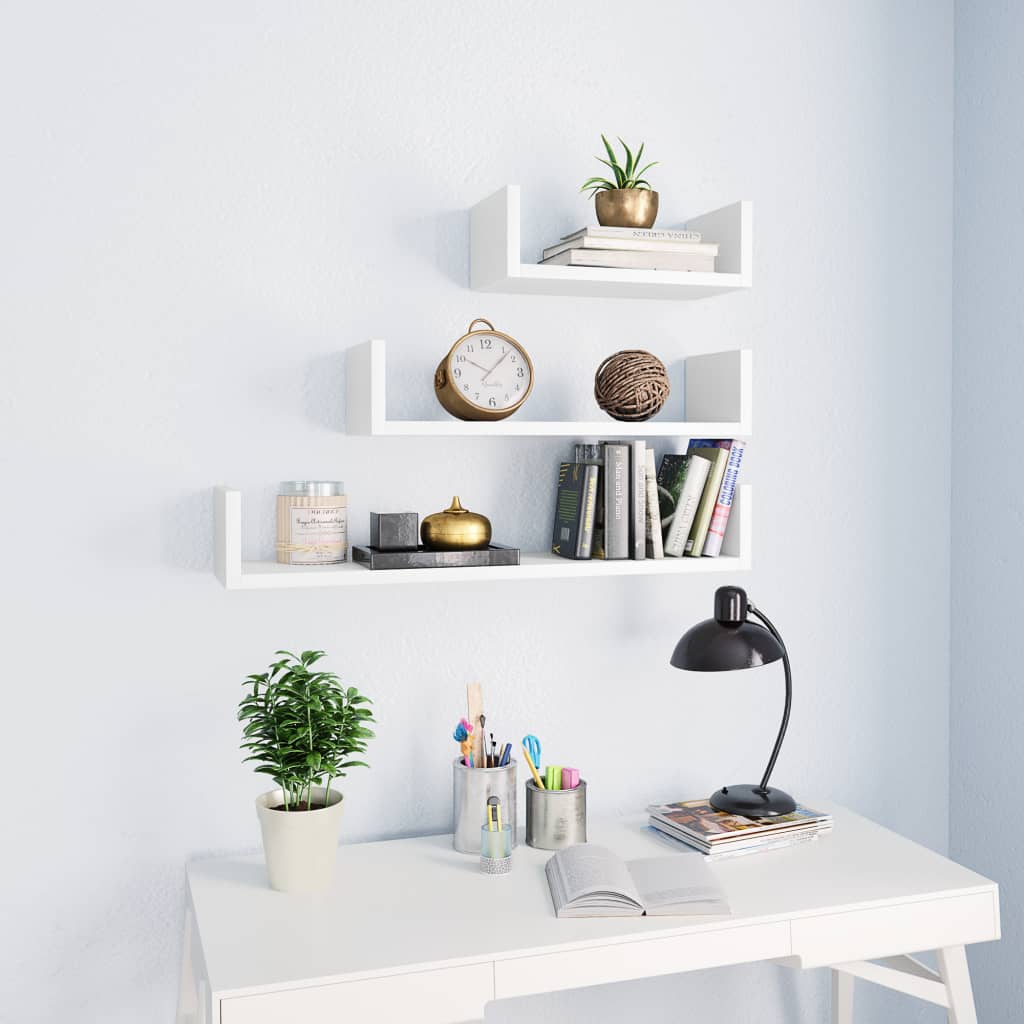 Wall Display Shelf 3 pcs White Engineered Wood - Newstart Furniture