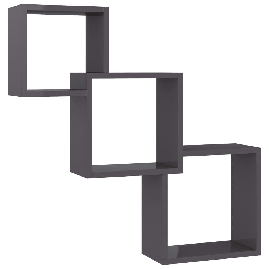 Cube Wall Shelves High Gloss Grey 68x15x68 cm Engineered Wood - Newstart Furniture